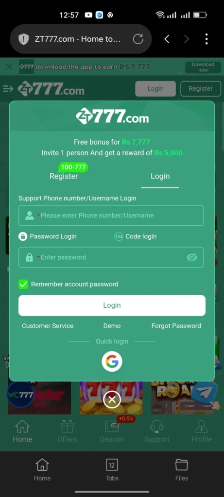 ZT777 Login And Register